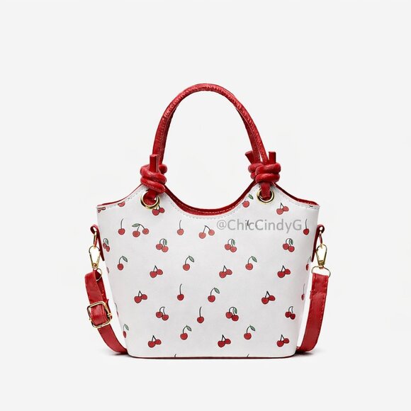 Small Cherry Print Top Handle Crossbody Bag Red & White Structured Purse NWT - Picture 6 of 7